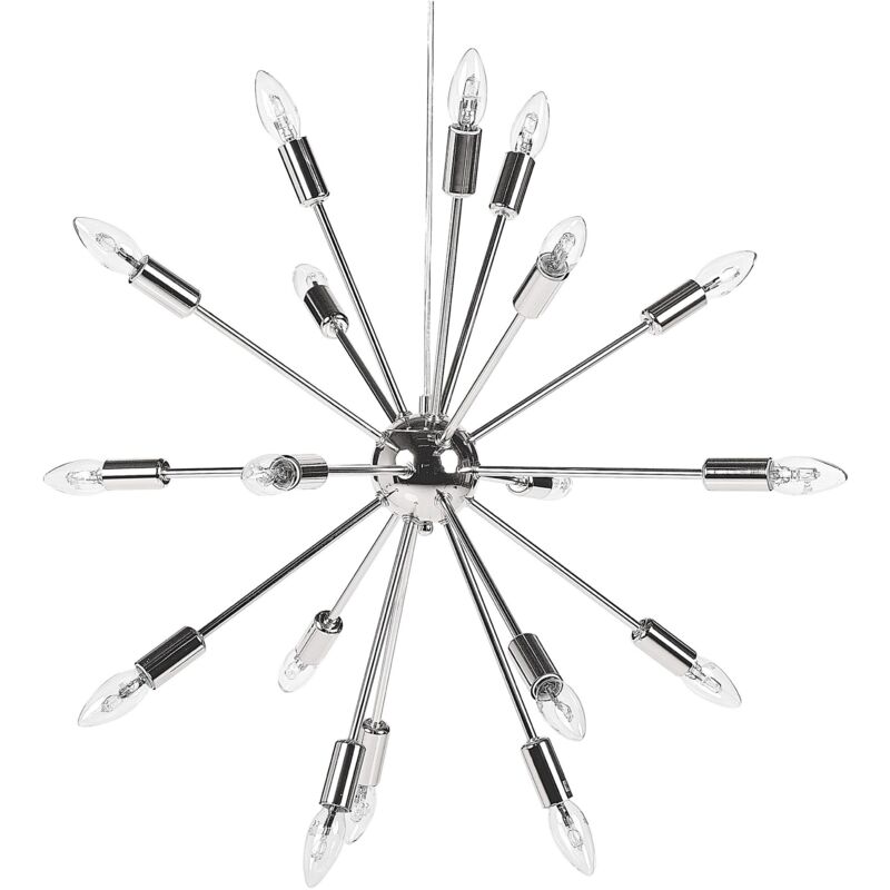 Hängeleuchte Silber Metall 18-flammig sternförmiger Schirm Sonnen-Optik Moderner Glamouröser Stil