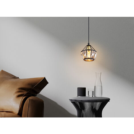 Pendelleuchte LOIS 1-flammig Metall Schwarz Gold mit Glaskristallen, Ø 12,5cm