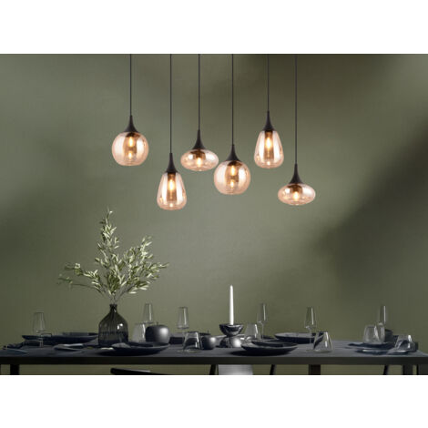 Pendelleuchte LUMINA 6-flammig, Glas amberfarbig, Breite 93cm