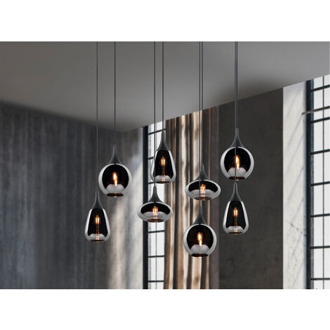 Pendelleuchte LUMINA 8 flammig Glas Chrom verspiegelt & Rauchglas Optik, B:121cm