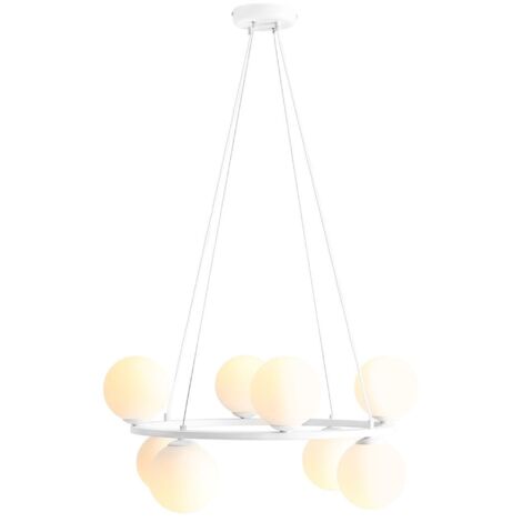 Pendelleuchte Metall Glas E14 68 cm breit H: max. 110 cm Weiß rund Kugelschirm Modern Hängelampe