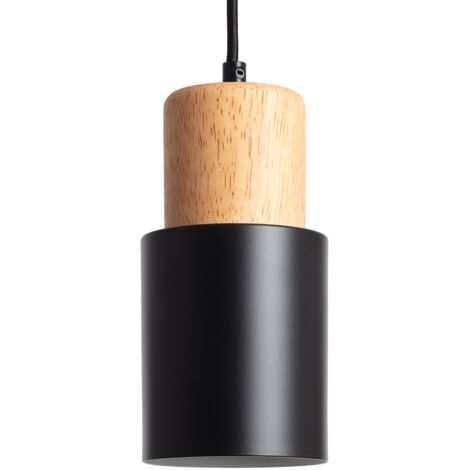 Pendelleuchte Metall und Holz Kidonge Schwarz