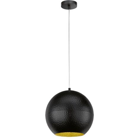 Pendelleuchte MYLON Kugel 1-flammig Schwarz, Lampenschirm innen Gold, Ø 30cm