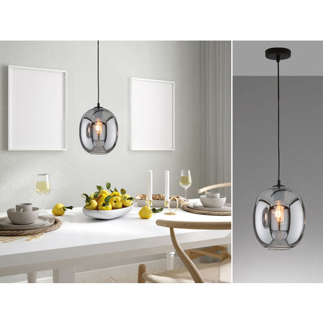 Pendelleuchte NAYLA Industrial einflammig Rauchglas Glaskugel, Ø 21cm