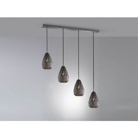 Pendelleuchte ONYX 4 flammig mit Lasercut Muster Anthrazit innen Gold, B: 90cm