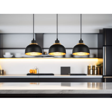 Pendelleuchte PUNCH 3-flammig Metall Schwarz Gold mit Drahtgeflecht, Breite 68cm