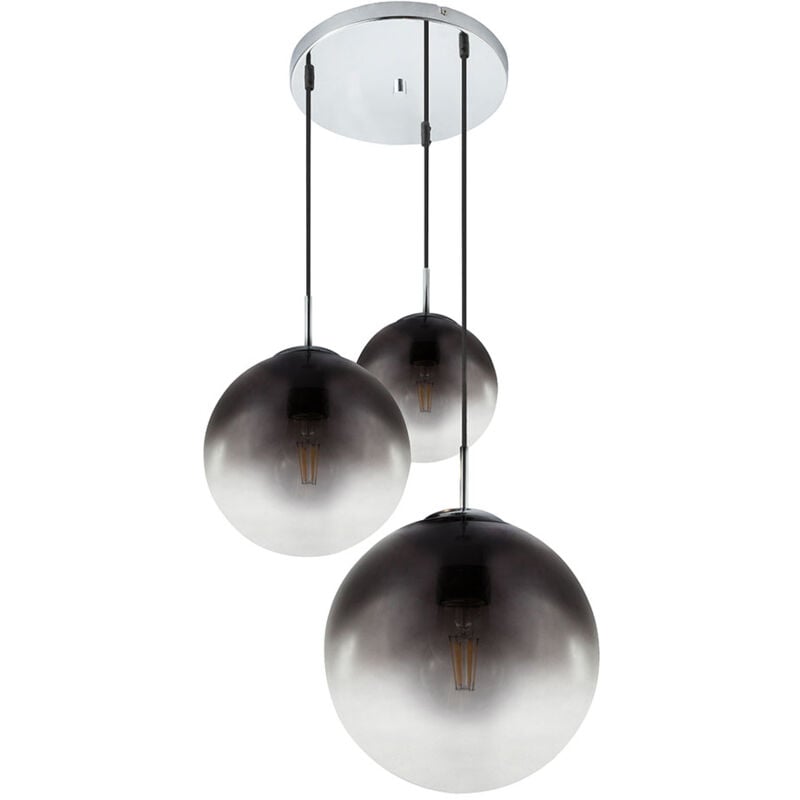 Etc-shop - Pendelleuchte Rauchglas Hängeleuchte Glas chrom Deckenlampe für Ihr Wohnzimmer, Kugelform, 3x E27, DxH 51x120 cm, Esszimmer