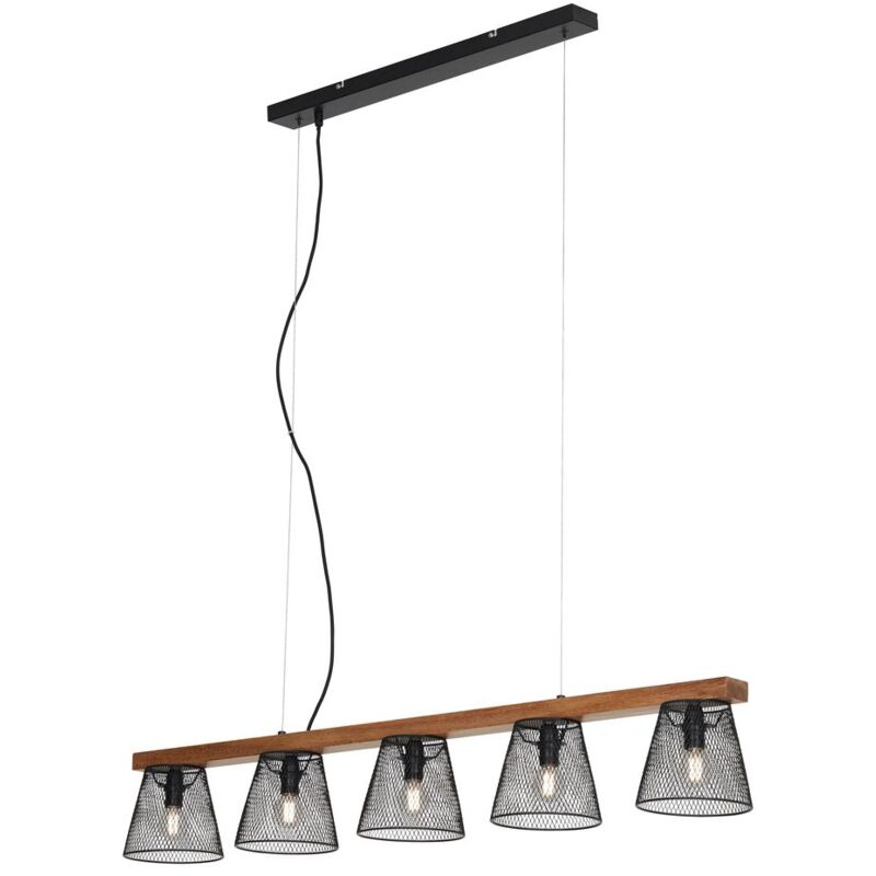Briloner - Pendelleuchte Hängelampe retro Gitteroptik 5x E14 25 w Metall-Holz