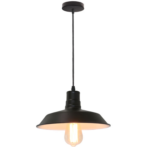 Pendelleuchte, Retro Hängelampe mit E27 Fassung, Industraille Stil Kronleuchter mit Ø26cm Eisen Lampenschirm für Esszimmer Wohnzimmer Restaurant (Schwarz & Weiß)