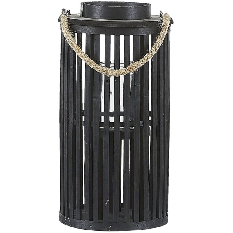Beliani Laterne Weidenholz/glas Für Indoor Und Outdoor Schwarz Höhe 40 Cm Garten Gartenaccessorie Für Indoor Und Outdoor