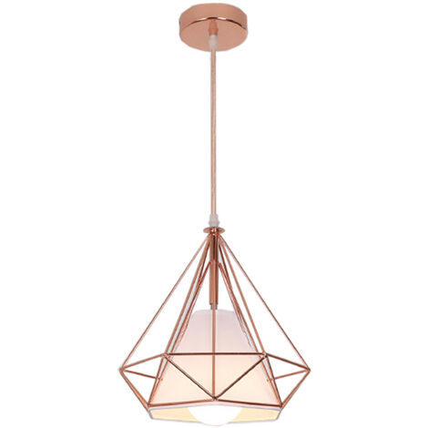 Pendelleuchte Rosegold, 1 Flammig Hängelampe, Ø25cm Diamant Form, mit Käfig für Wohnzimmer Schlafzimmer Esszimmer Küche 1PCS