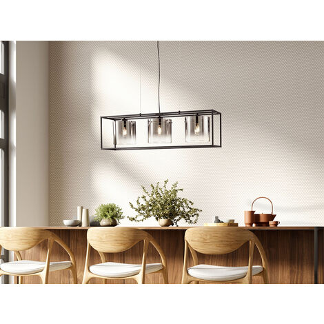 Pendelleuchte SAMU 3-flammig Schwarz mit Rauchglas, Breite 90cm