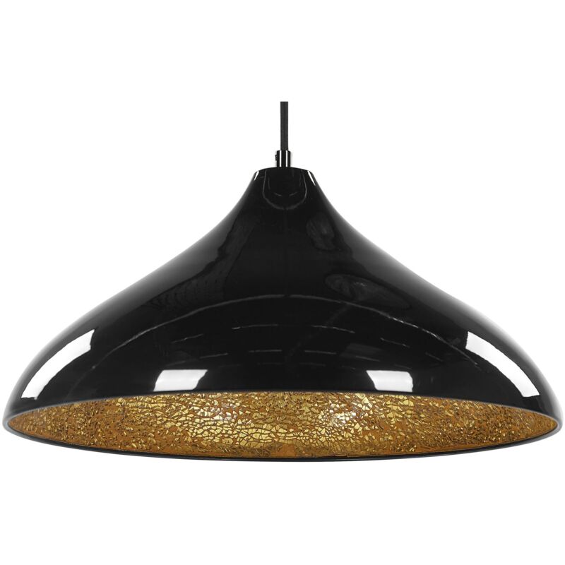 Beliani - Hängeleuchte Schwarz Glas und Metall mit Schirm in Trichterform Glitzerstein-Optik Moderner Look - Schwarz
