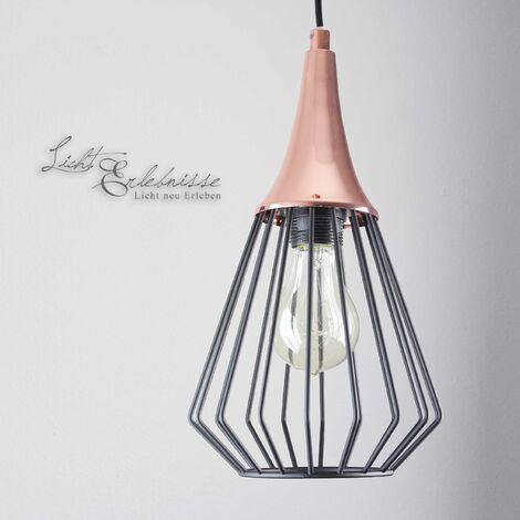 Pendelleuchte Schwarz Kupfer E27 Metall Vintage Hängelampe