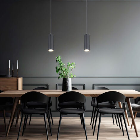 Pendelleuchte schwarz Pendelleuchte einzeln schwarze Hängelampe, Skandinavisch Metall schwarz matt, 1x GU10 Fassung, DxH 9x120cm, 2er Set