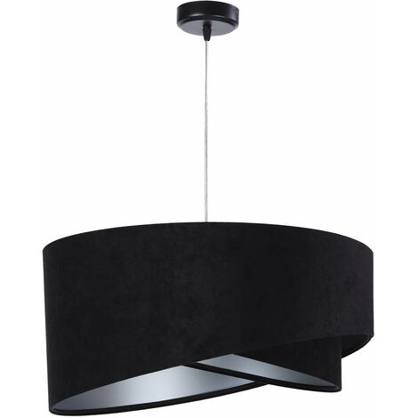 Pendelleuchte Schwarz Silber Ø 50 cm Stoff Velours Optik Hängelampe Wohnzimmer Schlafzimmer