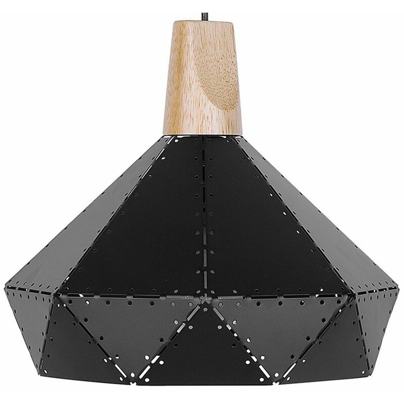 Beliani - Hängeleuchte Schwarz Metall und Holz mit Schirm in Glockenform Lochmuster Shabby Chic Vintage Stil - Schwarz