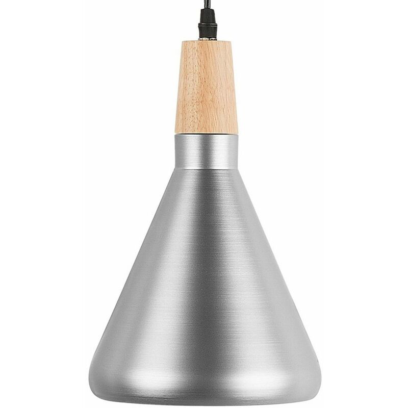 Beliani - Hängeleuchte Silber Metall und Holz mit Schirm in Trichterform Industrie Look - Silber