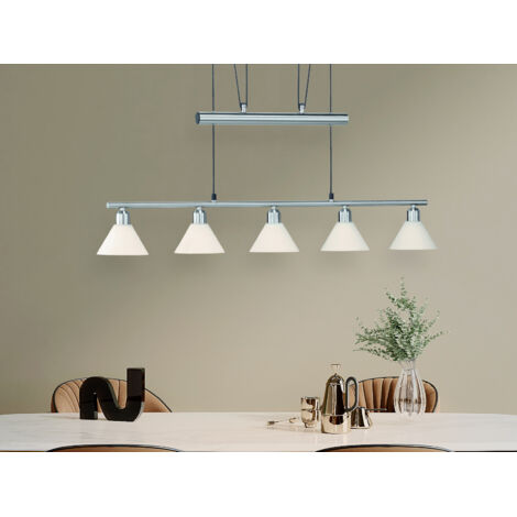 Pendelleuchte STAMINA mit Glas 5-flammig höhenverstellbar 80-180cm, B:102cm
