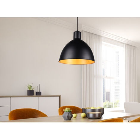 Pendelleuchte TELME Metall Lampenschirm Schwarz Gold, Ø 30cm