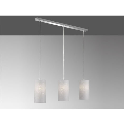 Pendelleuchte THOR 3 flammig mit Dekor Stoffschirmen Zylinder Grau, Breite 110cm