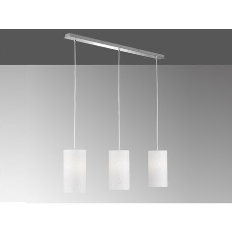 Pendelleuchte THOR 3 flammig mit Dekor Stoffschirmen Zylinder Weiß, Breite 110cm