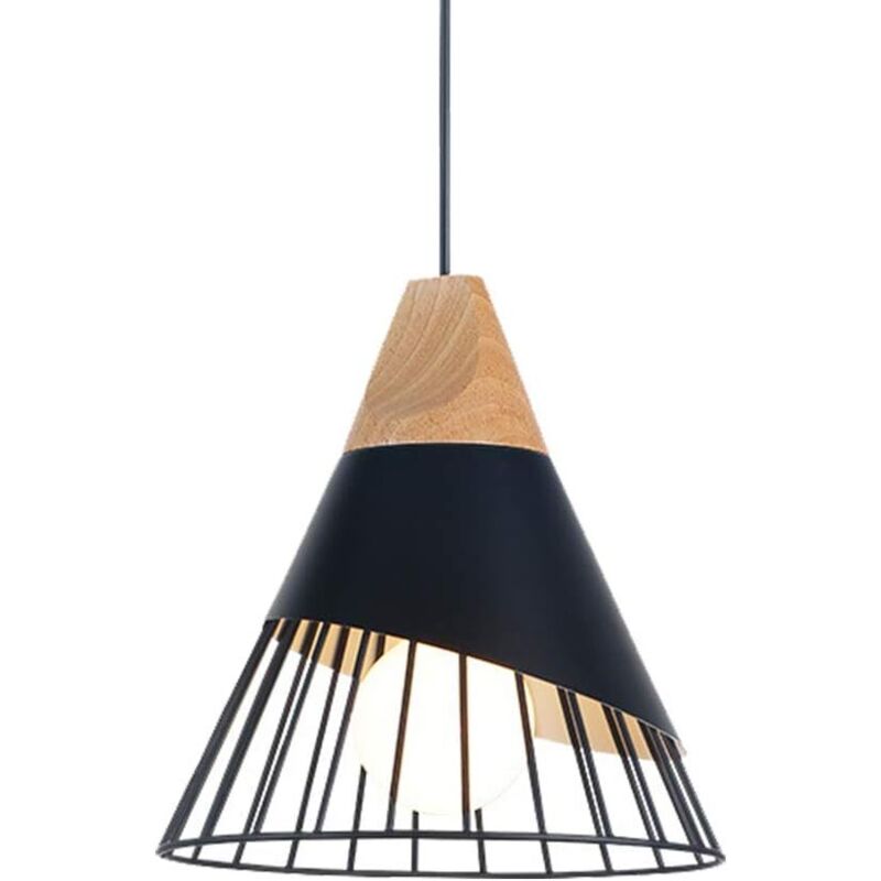 Pendelleuchte Vintage aus Metall Holz, Schwarze Hängeleuchte Esstischlampe E27 Höhenverstellbar,Moderne Hängelampe für Küche Wohnzimmer Bar Cafét