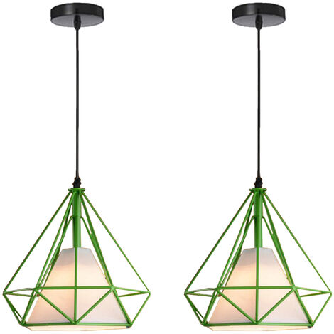 Pendelleuchte Vintage, Hängelampe im Retro Look, Diamant Form Kronleuchter mit Käfig für Wohnzimmer Schlafzimmer Esszimmer Küche Grün - 2PCS