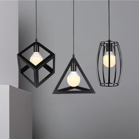 Pendelleuchte, Vintage Hängelampe mit Geometrisch Käfig, Metallo Kronleuchter E27 Fassung für Wohnzimmer Esszimmer Schwarz