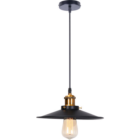 Pendelleuchte, Vintage Hängelampe mit Lampenschirm, Metall Deckenleuchte E27 Fassung für Esszimmer Schlafzimmer Küche - Ø26cm, Schwarz