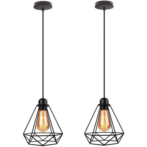 Pendelleuchte Vintage Industriell Hängelampe Retro Kronleuchter mit Ø20cm Diamant Käfig E27 Fassung für Wohnzimmer Schlafzimmer Esszimmer Schwarz 2PCS