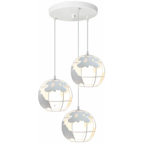Pendelleuchte Vintage, Stil-Industri Hängeleuchten im Ø20 cm Globus Design, Decken Lampe Kugel E27 für Wohnzimmer Esszimmer Flur Weiß - 3 Flammige Runde Basis