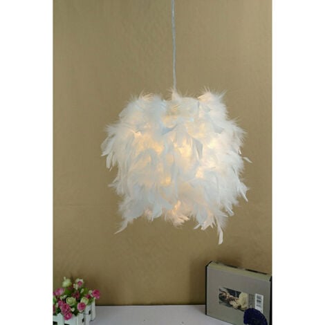Pendelleuchte Weiß, 1 Flammig Moderne Kronleuchter, Romantisch Hängelampe mit Ø22cm Feder Lampenschirm E27 Lampenfassung