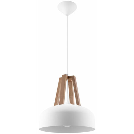 ETC-SHOP Pendelleuchte weiß Hängeleuchte natur Holz Esszimmerlampe Wohnzimmer Hängelampe, Metall rund,1x E27, DxH 30x80 cm