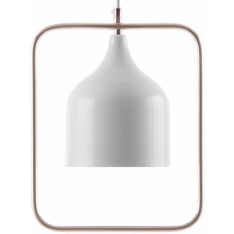 Beliani - Hängeleuchte Weiß Metall mit Schirm in Glockenform rechteckige Umrandung in Kupfer Industrie Look - Weiß