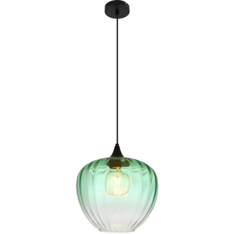 Pendelleuchte Wohnzimmerlampe Esszimmerleuchte Glas grün Rillen schwarz matt E27