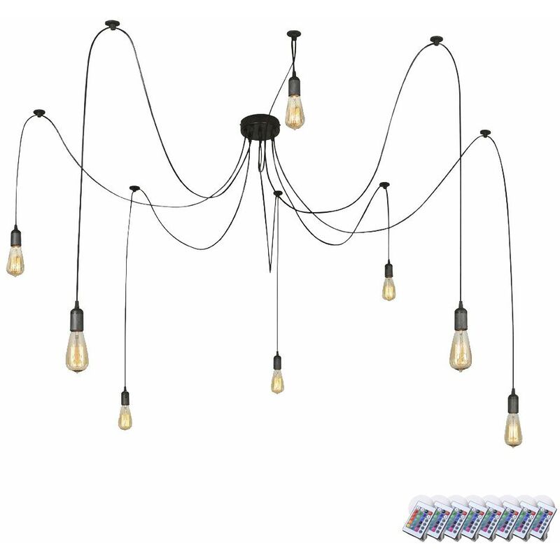 Image of Faretto a sospensione a soffitto, lampada a pendolo, dimmer, telecomando in un set che include lampadine led rgb