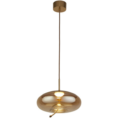 Pendente Lisbona - Ottone satinato e vetro ambrato