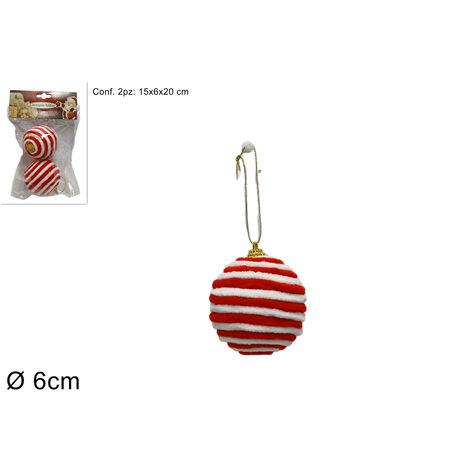 PENDENTE PALLA CANDITI DIAMETRO 6 CM RIGHE ROSSO CONFEZIONE 2 PEZZI