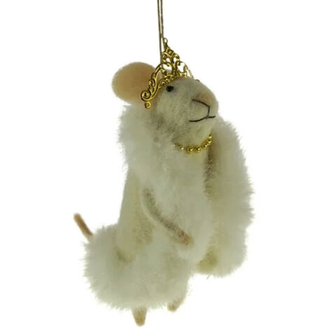 PENDENTE TOPOLINO OLGA IN FELTRO, 9X6X13, BIANCO, NATALE, REGALI DI NATALE
