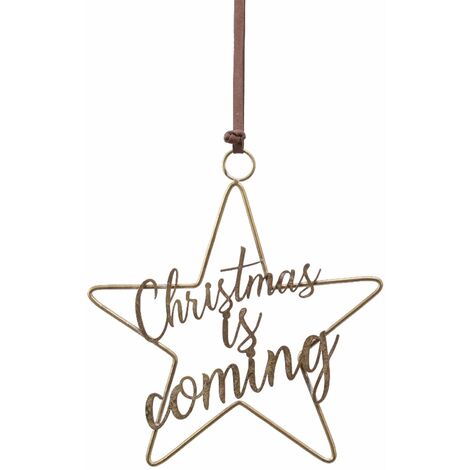 Pendenti grandi decorativi in ferro stella con Scritta da 33 cm color Oro -Christmas is coming