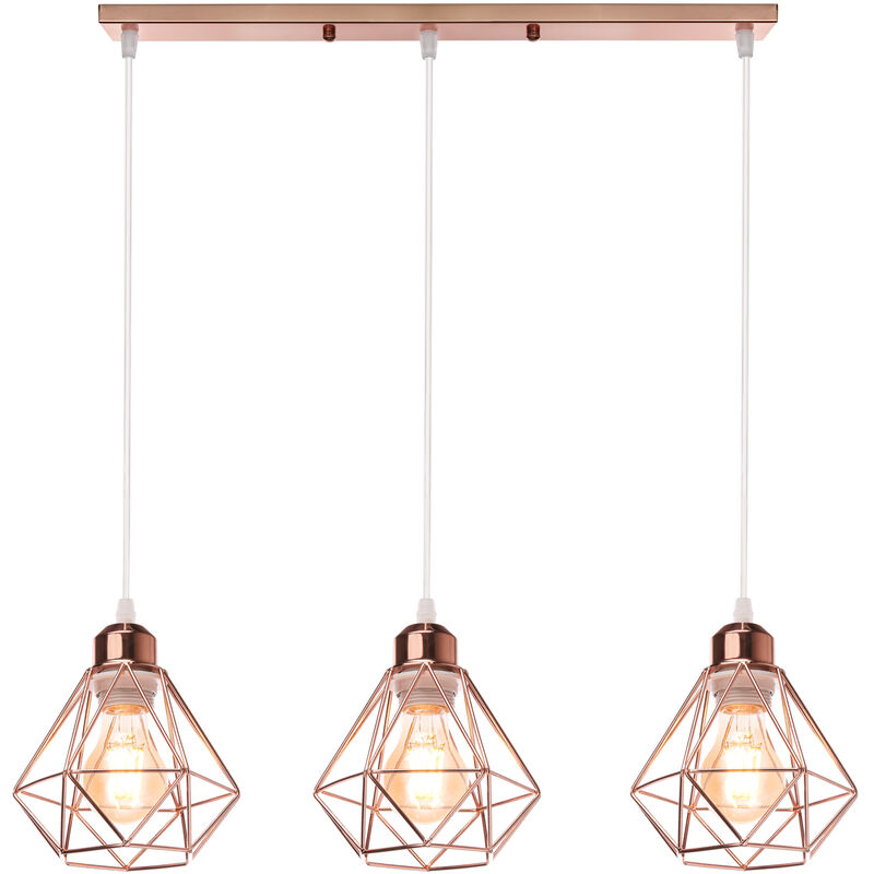 Suspension Luminaire Industrielle 16cm Cage Forme Diamant Luminaire Doré Rose