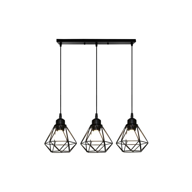 Suspension Luminaire Industrielle 16cm Cage Forme Diamant Luminaire Noir