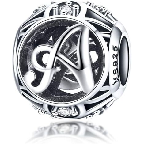Pendentif à breloque pour femme lettre de l'alphabet AZ initiale en argent sterling 925 breloques assorties (lettre A),