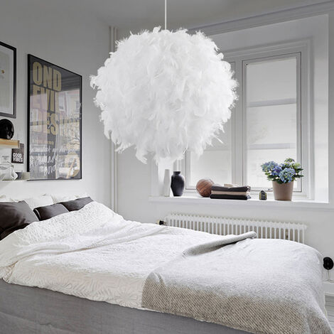 Pendentif abat-jour à plumes blanches pour plafond, abat-jour non électrique avec bague de réduction d'ombre pour salle de séjour, salle à manger 30 cm