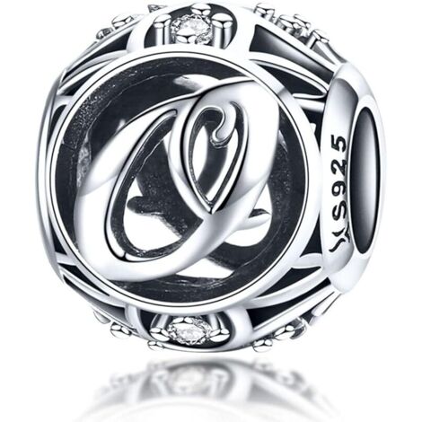 Pendentif Charm Femme Lettre de l'Alphabet AZ Initiale en Argent Sterling 925 Perles Correspondantes (Lettre O),