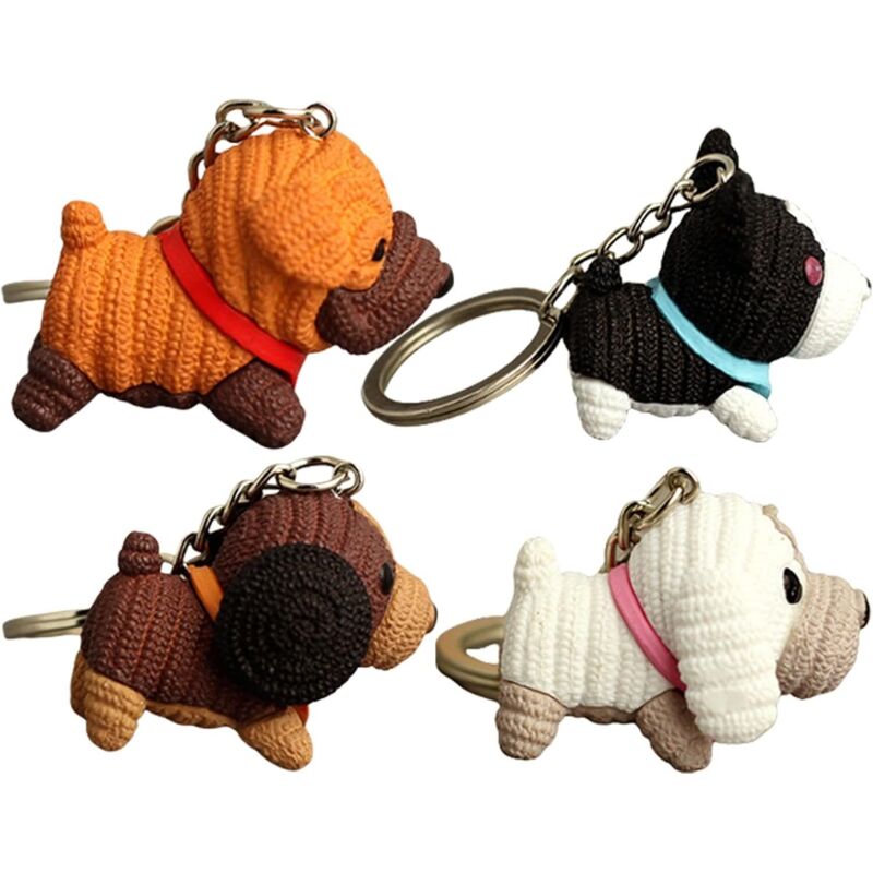 Pendentif chiot porte-clés – 4 breloques sûres, réaliste/vif, pour anniversaire/sac à dos