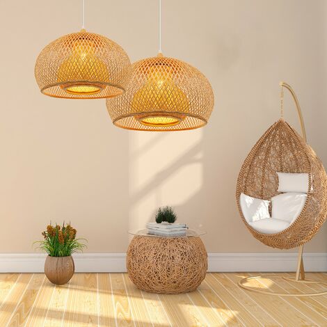 Pendentif en bambou tissé à la main – Suspension minimaliste Boho D45 cm H30 cm – Culot E26 – Pour espaces intérieurs modernes
