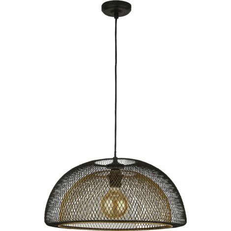 Pendentif en maille double couche Searchlight Honeycomb 1 lumière, extérieur noir avec intérieur doré