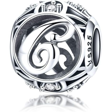 Pendentif Femme Charme Lettre de l'Alphabet AZ Initiale en Argent Sterling 925 Perles Correspondantes (Lettre C),
